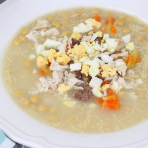 Receta de sopa de picadillo con garbanzos y fideos en Thermomix